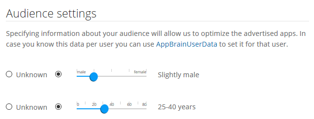 Providing user data in the "Ad Settings" tab